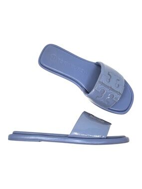 Tory Burch Double T Sport Slide Sandals Naplak Spring Lotus Blue 89073 Size 6.5
